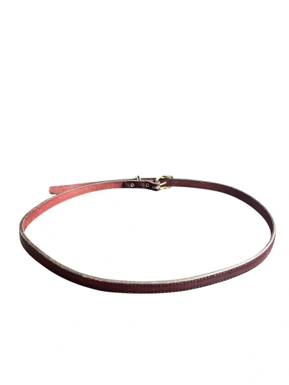 The Leather Shop Slim Burgundy Women’s Leather Belt Gold-Tone Buckle Medium